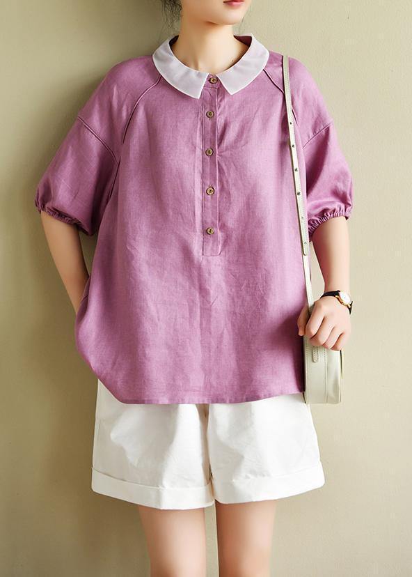 Modern light purple clothes For Women lapel half sleeve silhouette summer shirts