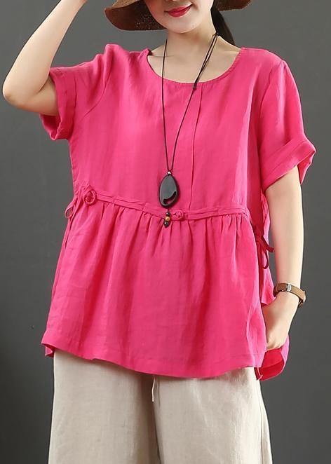 Women rose linen linen tops o neck Plus Size Clothing summer shirts