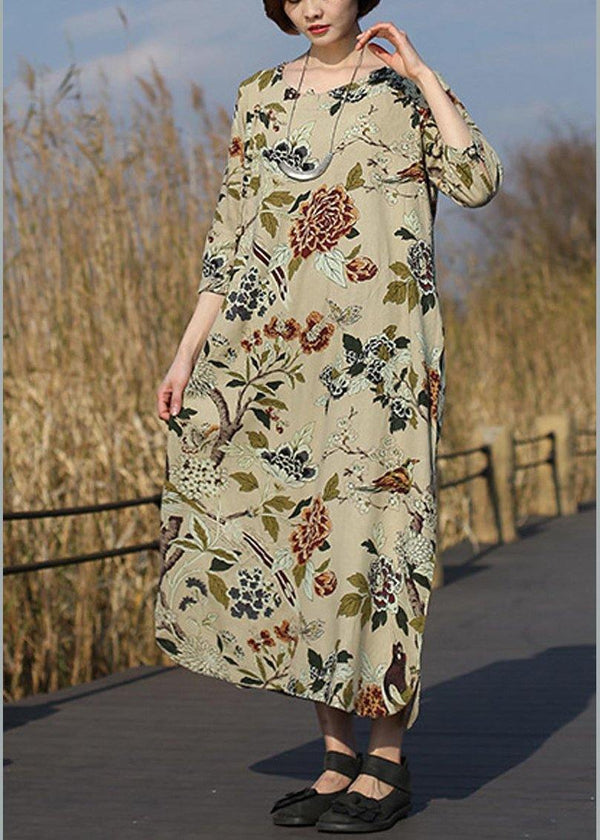 DIY Peony Flower Clothes For Women O Neck Pockets Maxi Spring Dress