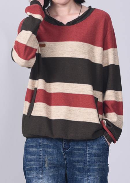 Comfy patchwork knit t shirt plus size autumn sweater red