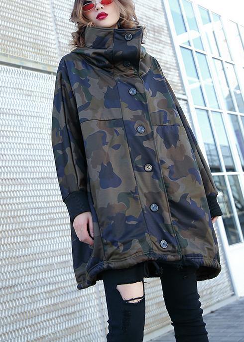 Handmade Button Pockets Fine Coat For Woman Camouflage Silhouette Coat