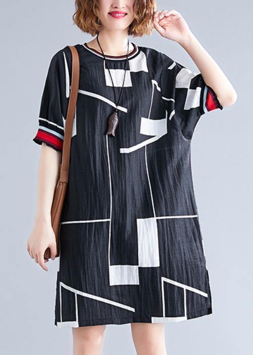 Handmade o neck Cotton clothes For Women Work black print Dresses