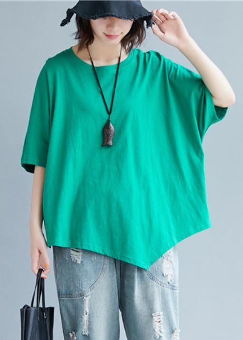 Chic o neck asymmetric cotton tunic top Shape green top