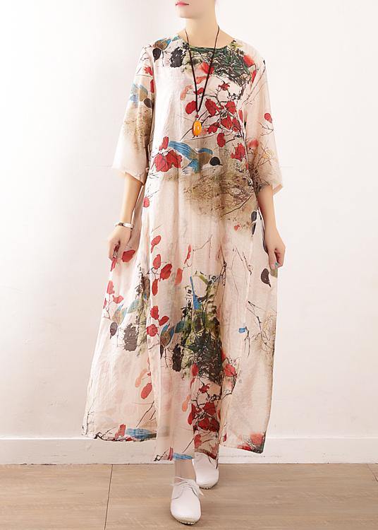 Simple side open silk Tunic Photography prints long Dresses summer