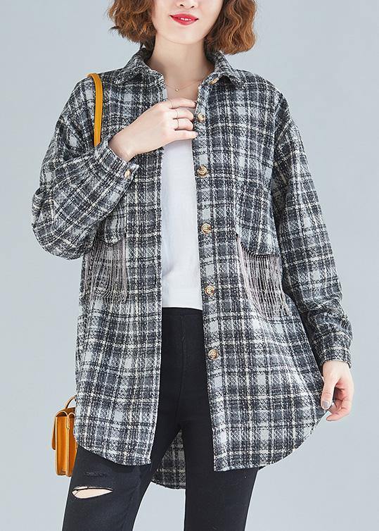 Women spring clothes For black plaid blouse