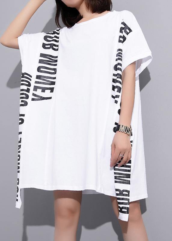 Beautiful white cotton crane tops alphabet prints tunic summer shirts