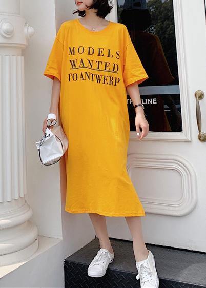 French yellow cotton tunic dress side open Robe summer Dresses