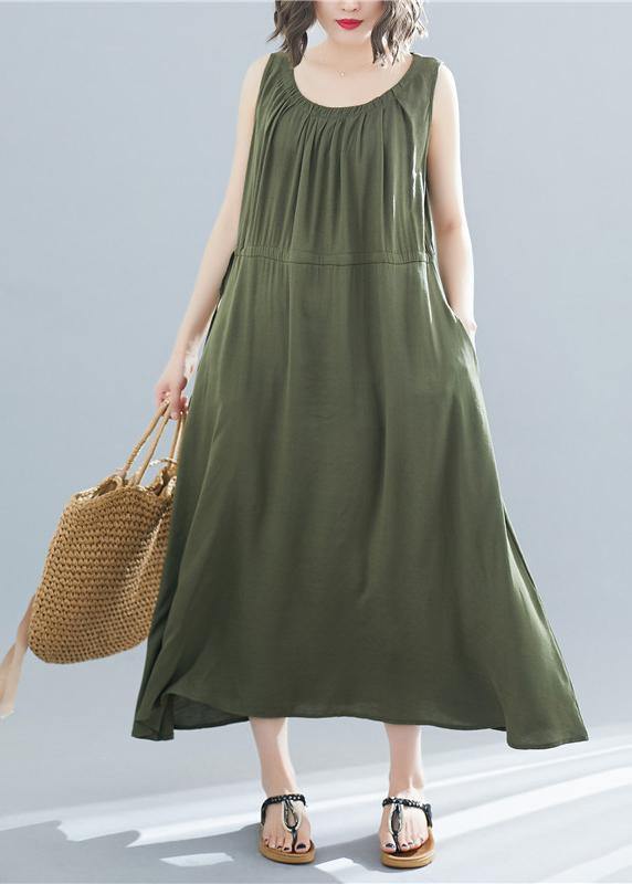 Elegant o neck sleeveless cotton Tunics Wardrobes army green Dress summer