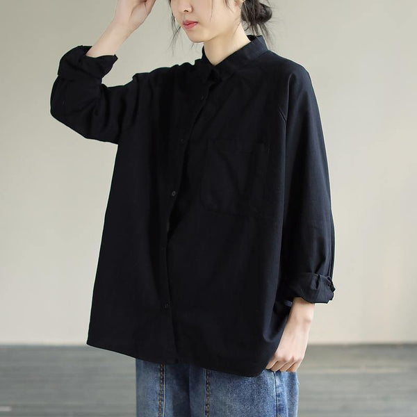 Modern Lapel Pockets Spring Clothes Pattern Black Blouses