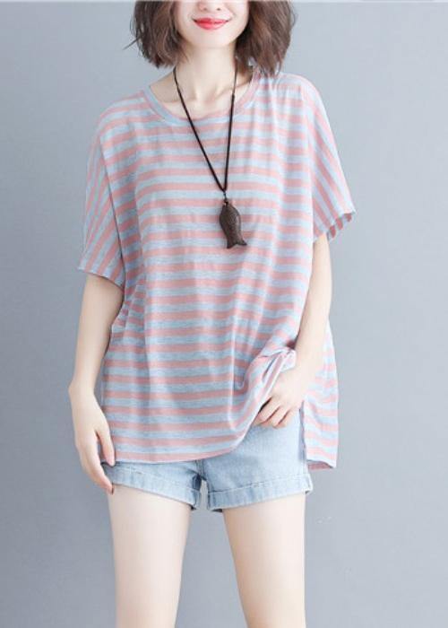 Women o neck cotton summer Inspiration red striped shirt