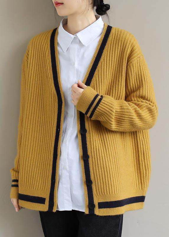 Comfy Yellow Knit Blouse V Neck Button Down Trendy Spring Knitwear