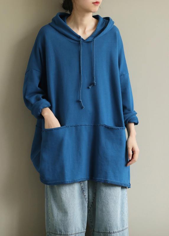 French hooded drawstring fall clothes For Women Fashion Ideas blue blouse