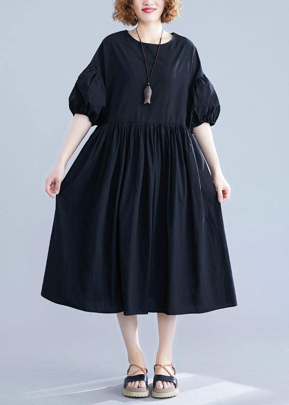 French black cotton dresses lantern sleeve Robe summer Dress