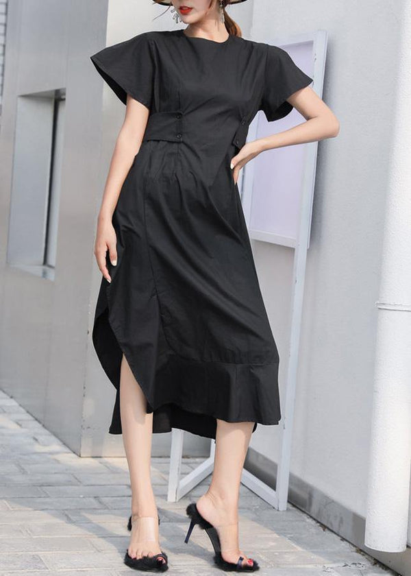 Chic patchwork Cotton quilting clothes Shirts black Dress asymmetric sundress