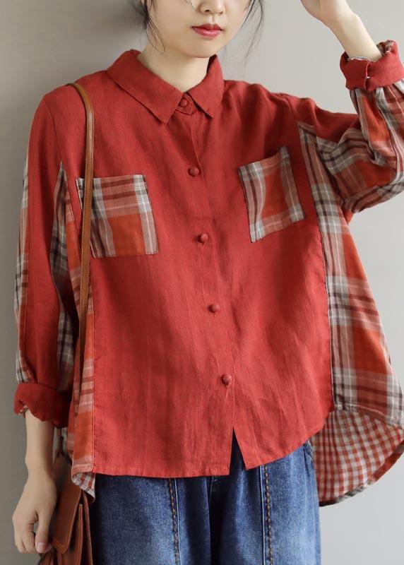 Modern Red Plaid Clothes For Women Lapel Patchwork Spring Top