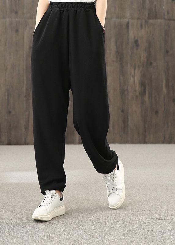 Ladies autumn art black elastic waist pocket casual pants