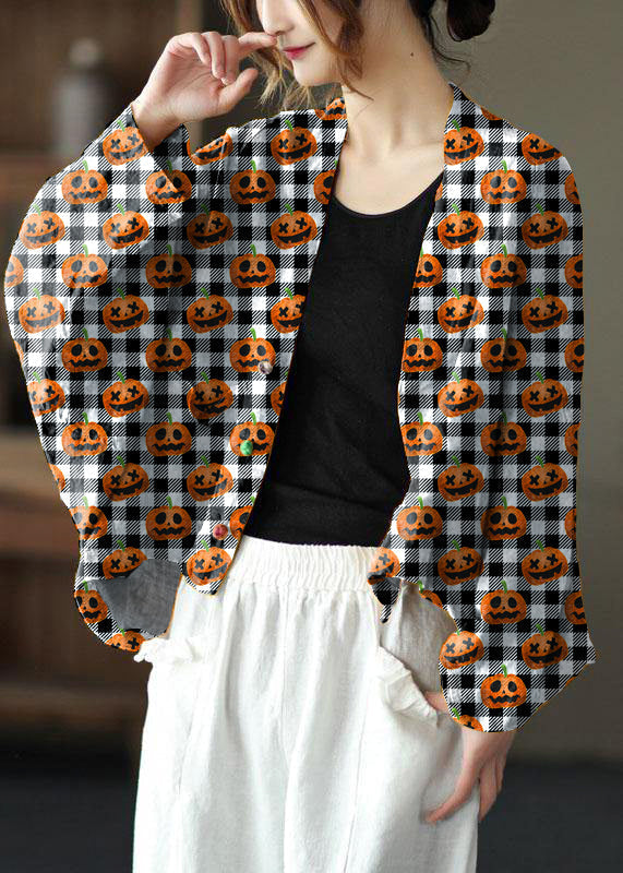 Fine Checkered Pumpkin Bat wing Sleeve Pockets Coat Short