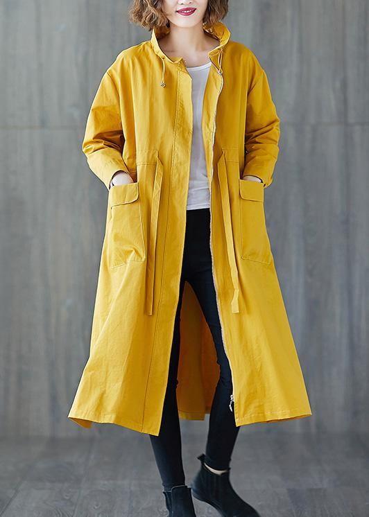 Fashion yellow Coat Women plus size fall Ruffled drawstring zippered coat