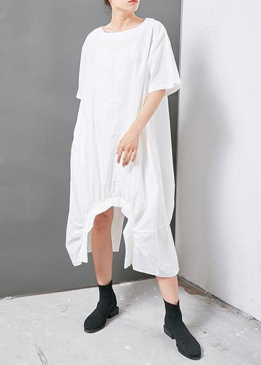 French cotton clothes fine Irregular Solid Cotton Short Sleeve Dress