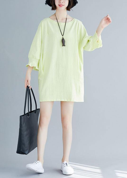 Organic flare sleeve Cotton clothes Women Tunic Tops light yellow Dresses summer