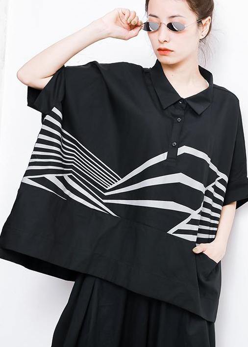 French Vintage Irregular cotton crane tops Stripes High Low Hem Casual T-Shirt