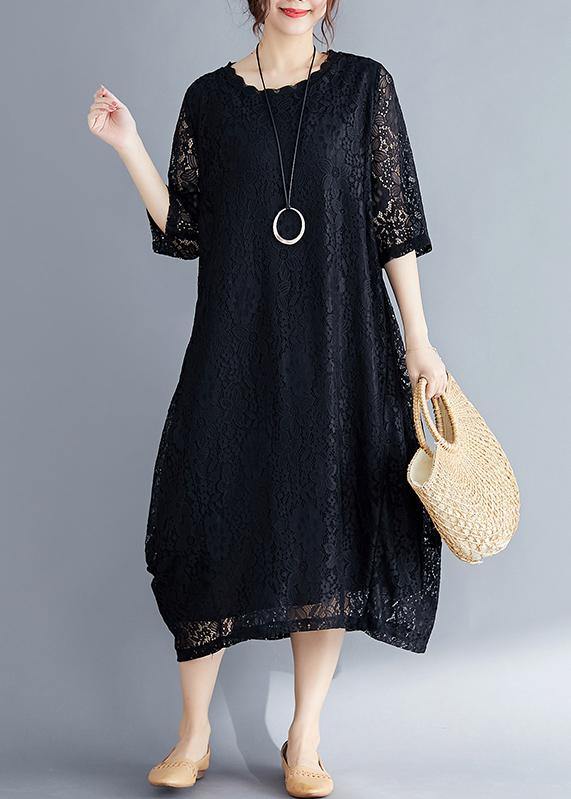 Women black cotton Tunic Mom Photography Half sleeve o neck loose Summer Dresses