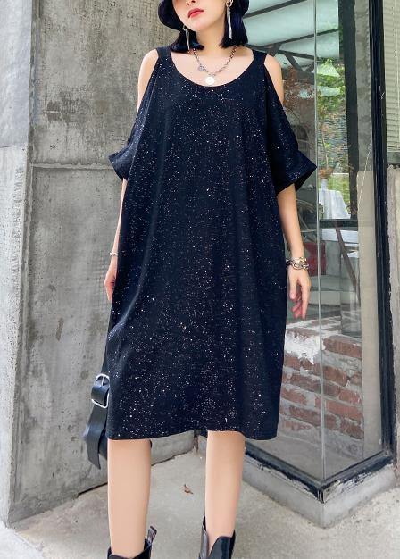 Women Starry sky black clothes off the shoulder tunic Dresses