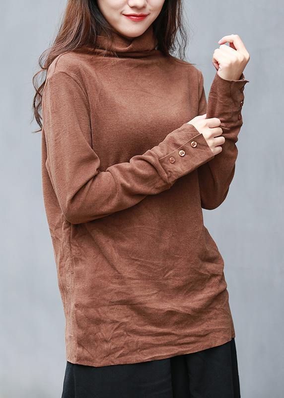 Unique brown clothes For Women high neck long sleeve short tops