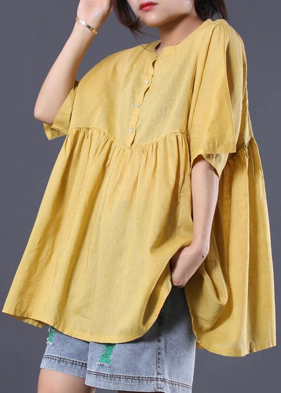 Modern yellow cotton clothes For Women Photography Cinched summer blouses