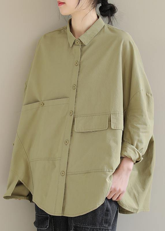 DIY Lapel Asymmetric Shirts Sleeve Khaki Shirt