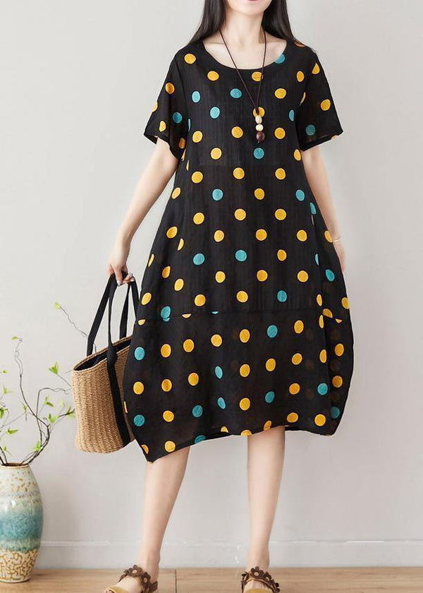 Classy dotted Cotton clothes Women Shape black Dress summer