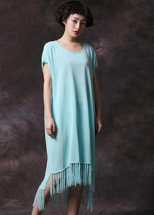 Organic tassel cotton clothes Work light blue Plus Size Dress summer