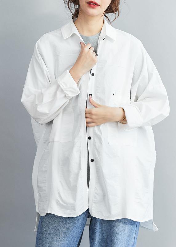 Handmade Lapel Collar  Cotton spring Clothes White tunic shirt