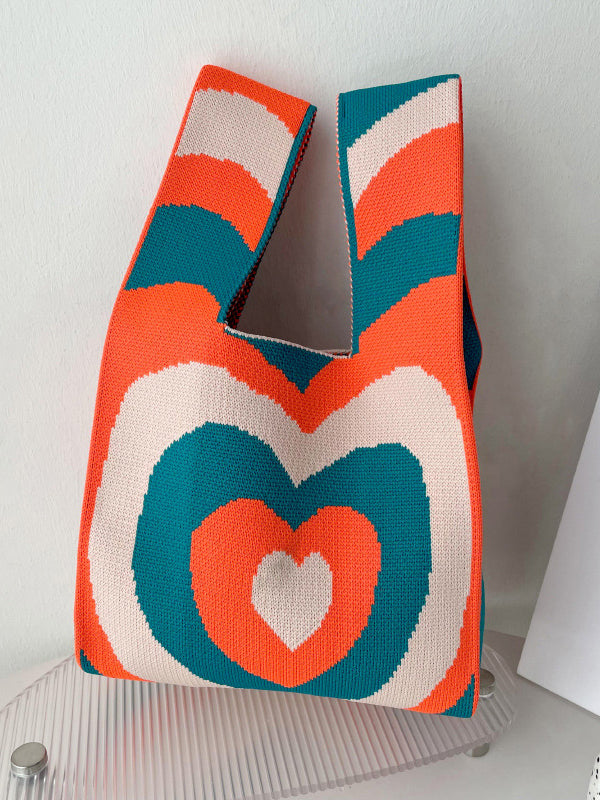 Casual Heart Print Contrast Color Bags Accessories Handbags