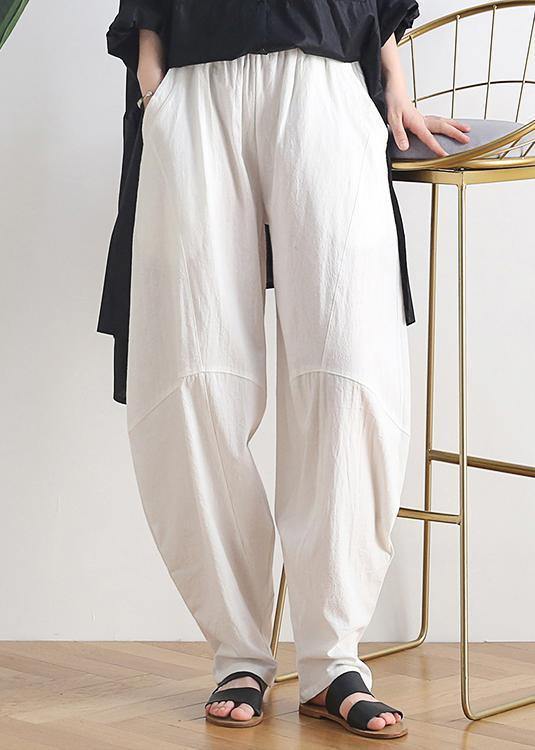Vintage white cotton and linen loose casual trousers Zen lantern pants