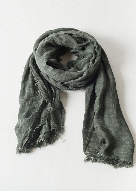 army green Cinched scarf warm vintage cotton linen scarves