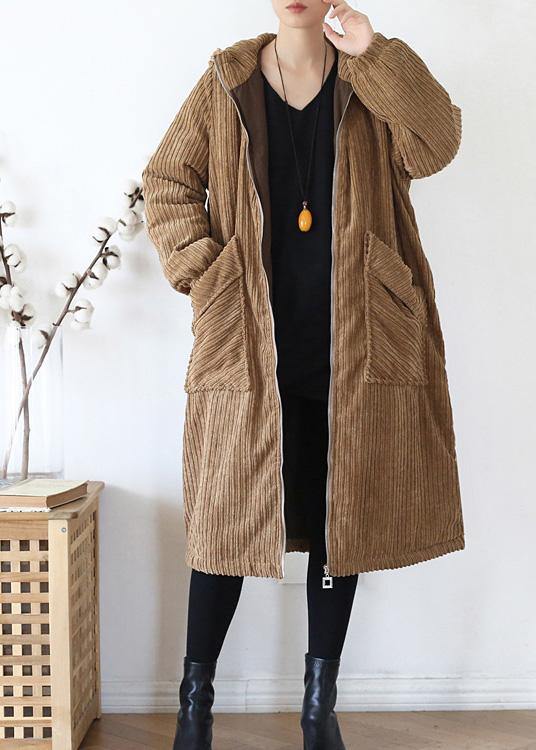 Warm casual winter jacket hoodedovercoat khakicorduroy warm winter coat