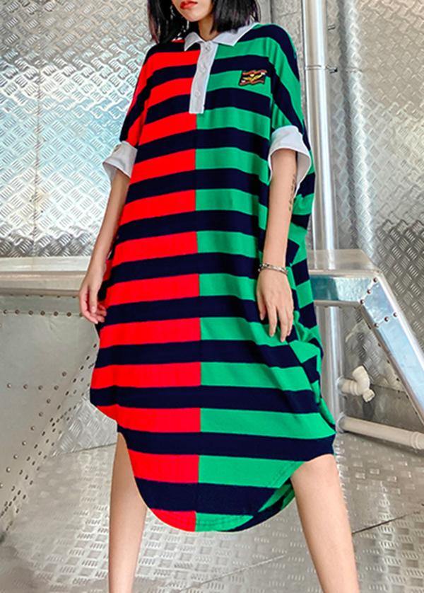 Women striped patchwork cotton pattern Plus Size summer Dress