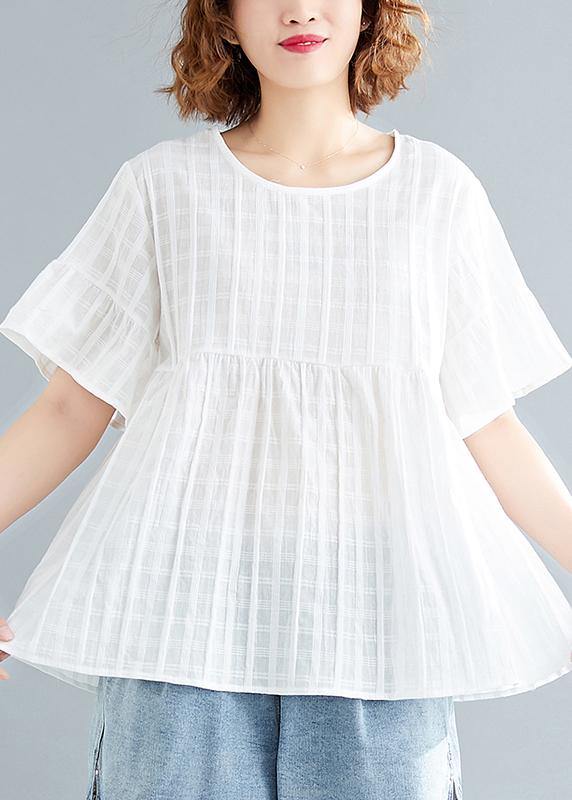 Natural white cotton linen tunic top Organic Tutorials o neck Half sleeve oversized Summer shirt