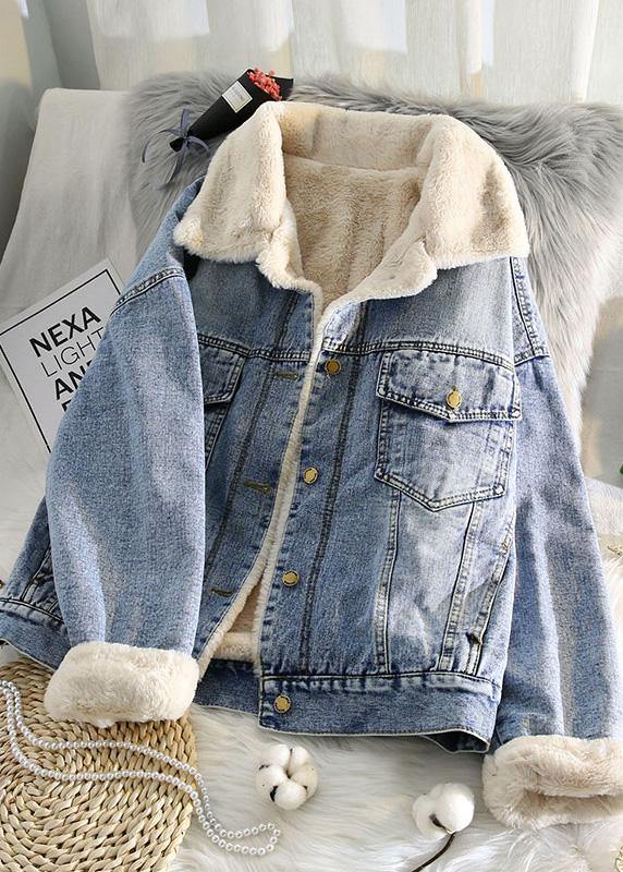 Warm blue coat plus size jacket spring lapel pockets coat