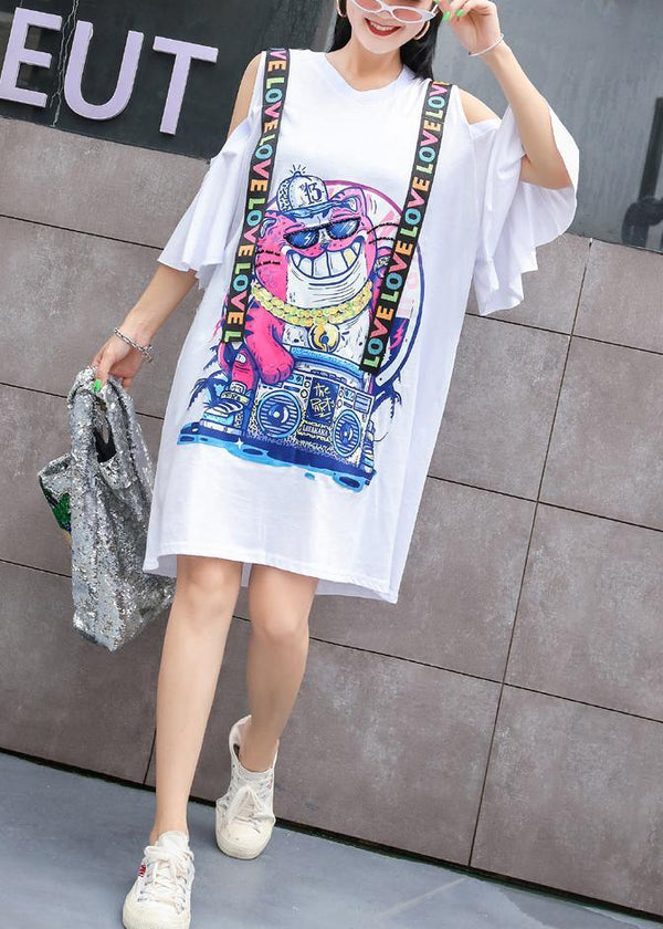 Unique off the shoulder Cotton clothes Women Shape white prints Dress summer