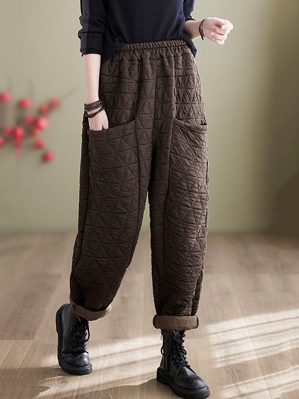 Harem Pants High Waisted Elasticity Quilted Split-Joint Pants Trousers