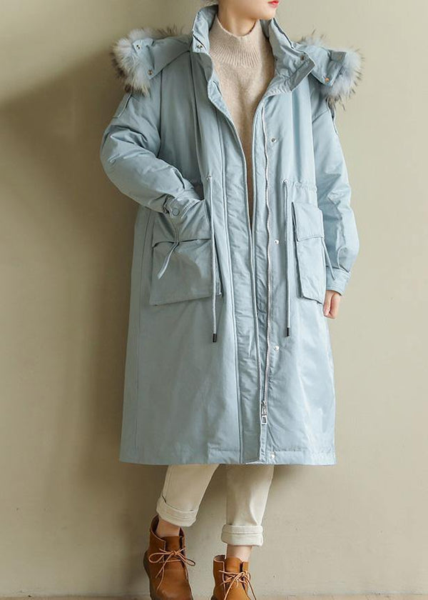 Luxury blue winter parkas plus size warm winter coat zippered fur collar outwear