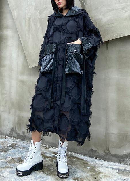 Vivid hooded tassel quilting clothes Outfits black Robe Dresses