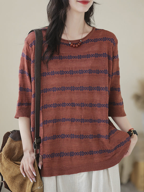 Half Sleeves Loose Printed Round-Neck T-Shirts Tops