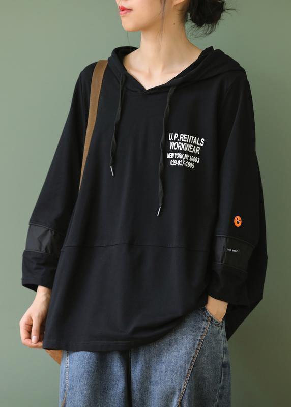 Modern black Letter clothes For Women hooded patchwork oversized tops