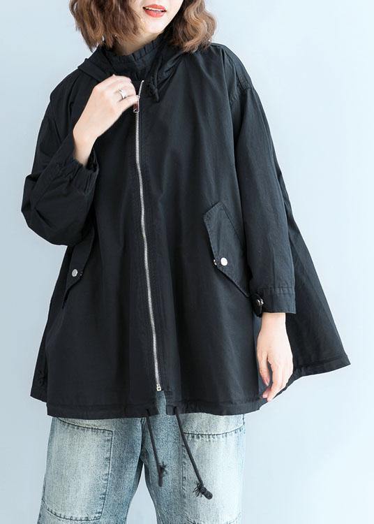 Organic black hooded Fine clothes Sleeve zippered fall short coats