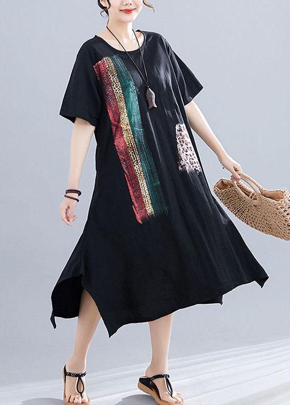 Chic o neck side open Cotton Tunics Work black print Dress summer