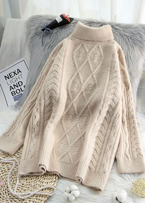 For Work high neck beige knitwear plus size spring knitted pullover