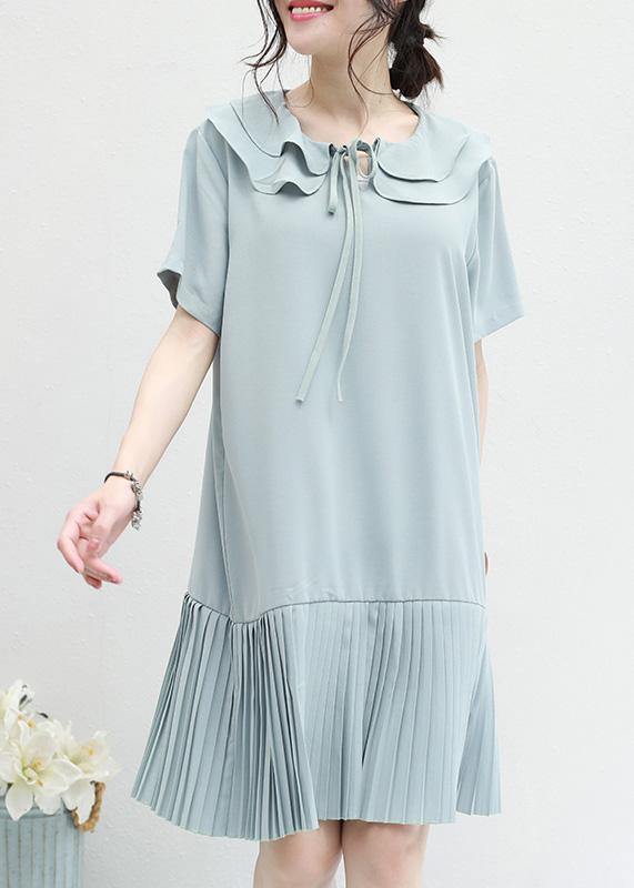 French ruffles Chiffon Tunic Runway light blue Dresses summer